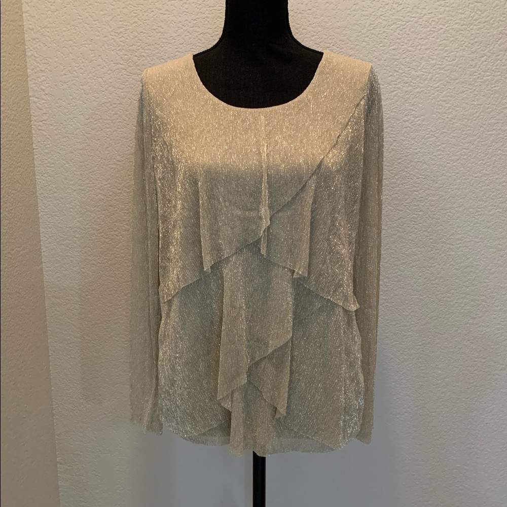 Chico’s metallic gold tiered blouse in size 0
